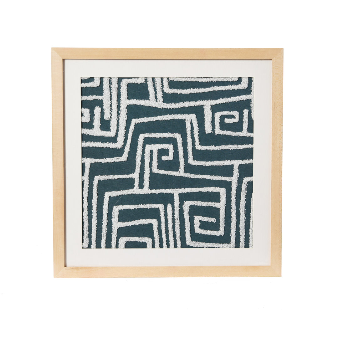 18" Square Tufted Abstract Embroidery In Wood Frame